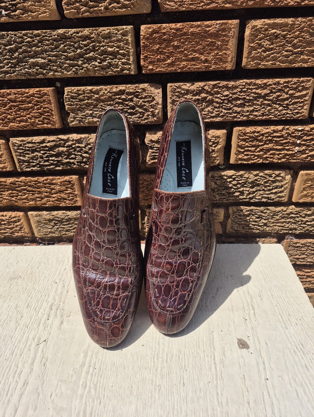 Kenneth Cole Brown Alligator Embossed Leather Black Label Made In Italy Size 9